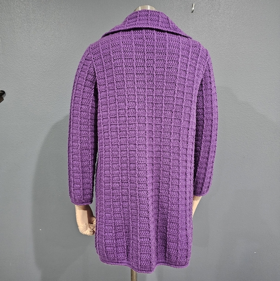 Vintage Hand Knit Purple Chunky Knit Sweater Cardigan M/L - Picture 2 of 9